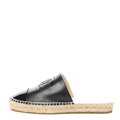 Chanel Iridescent Goatskin Patent CC Espadrille Mules 36 Black 1 of 10
