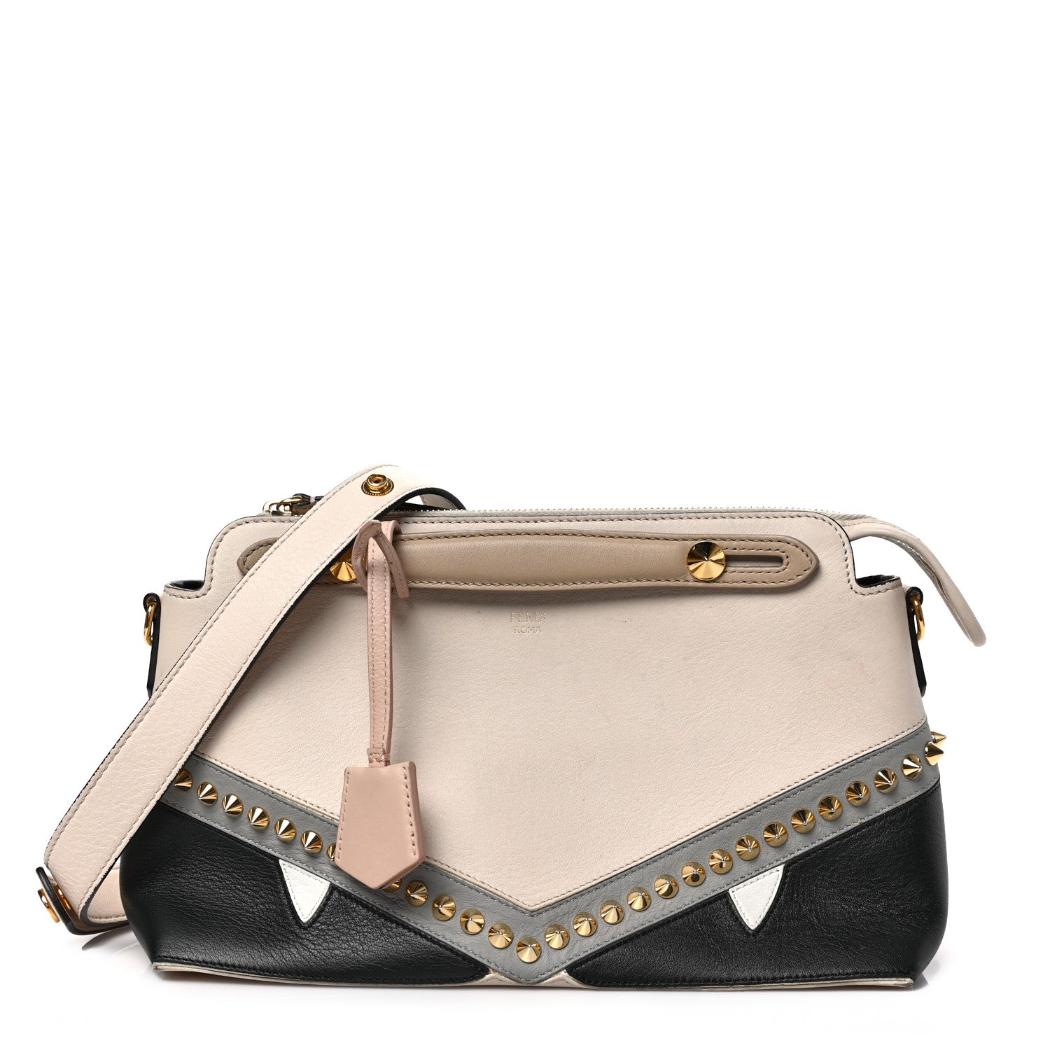 Fendi Vitello Dolce Monster Eyes Inlay Studded Medium By The Way Boston Bag Camelia Black Multicolor 1 of 8