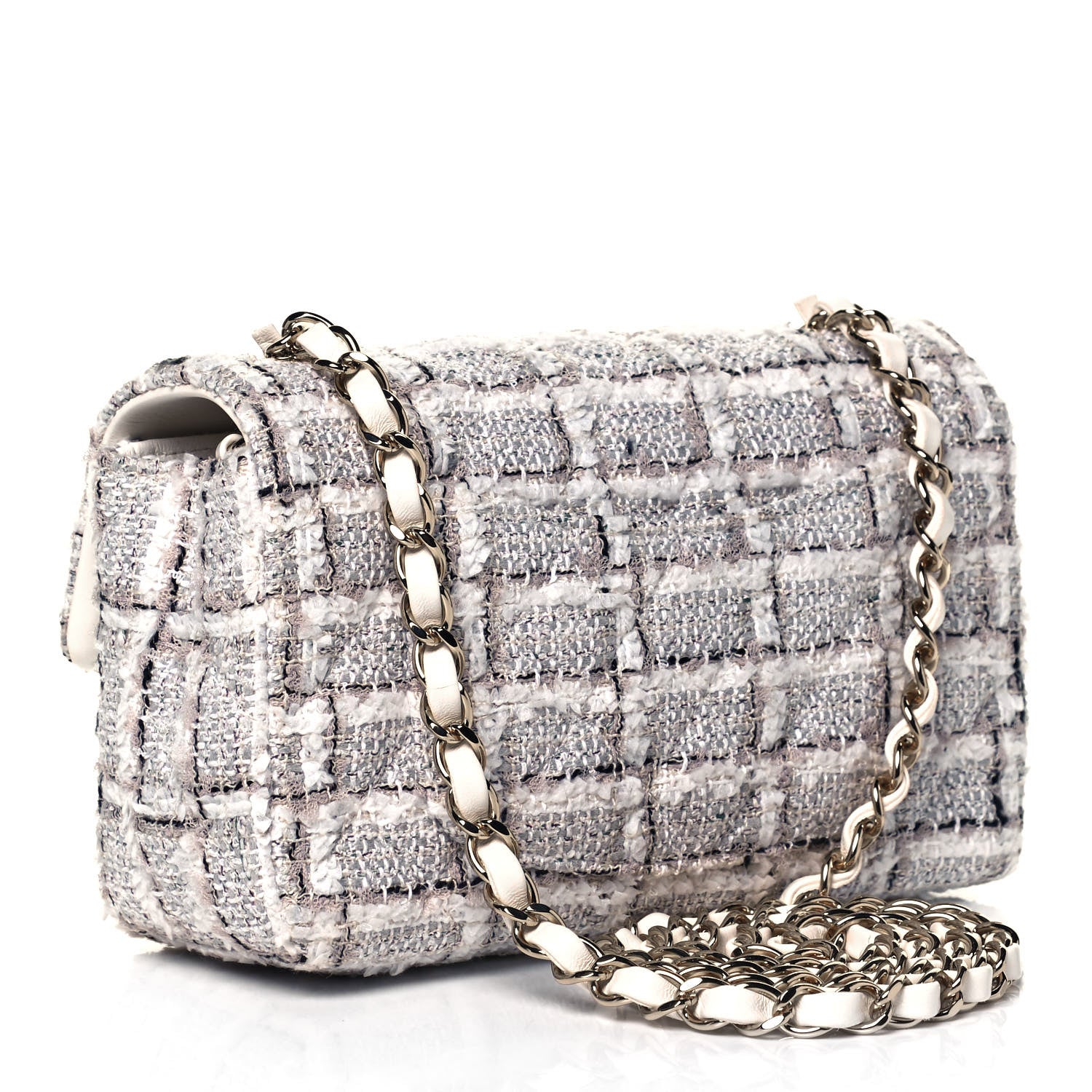 Chanel Tweed Quilted Mini Rectangular Flap White Grey 2 of 8