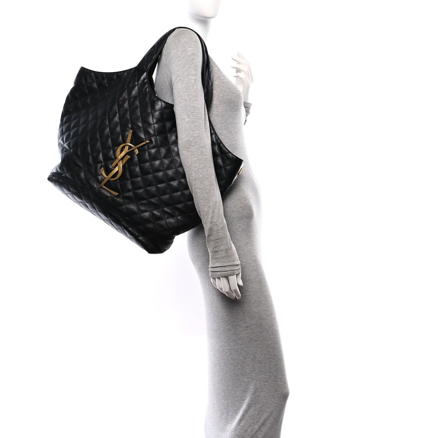 Saint Laurent Lambskin Quilted Maxi Icare Shopping Tote Black 2 of 10