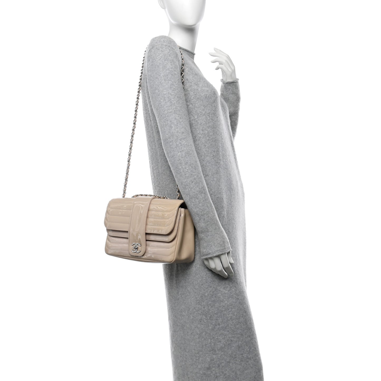 Patent Horizontal Quilted Jumbo Single Flap Pink