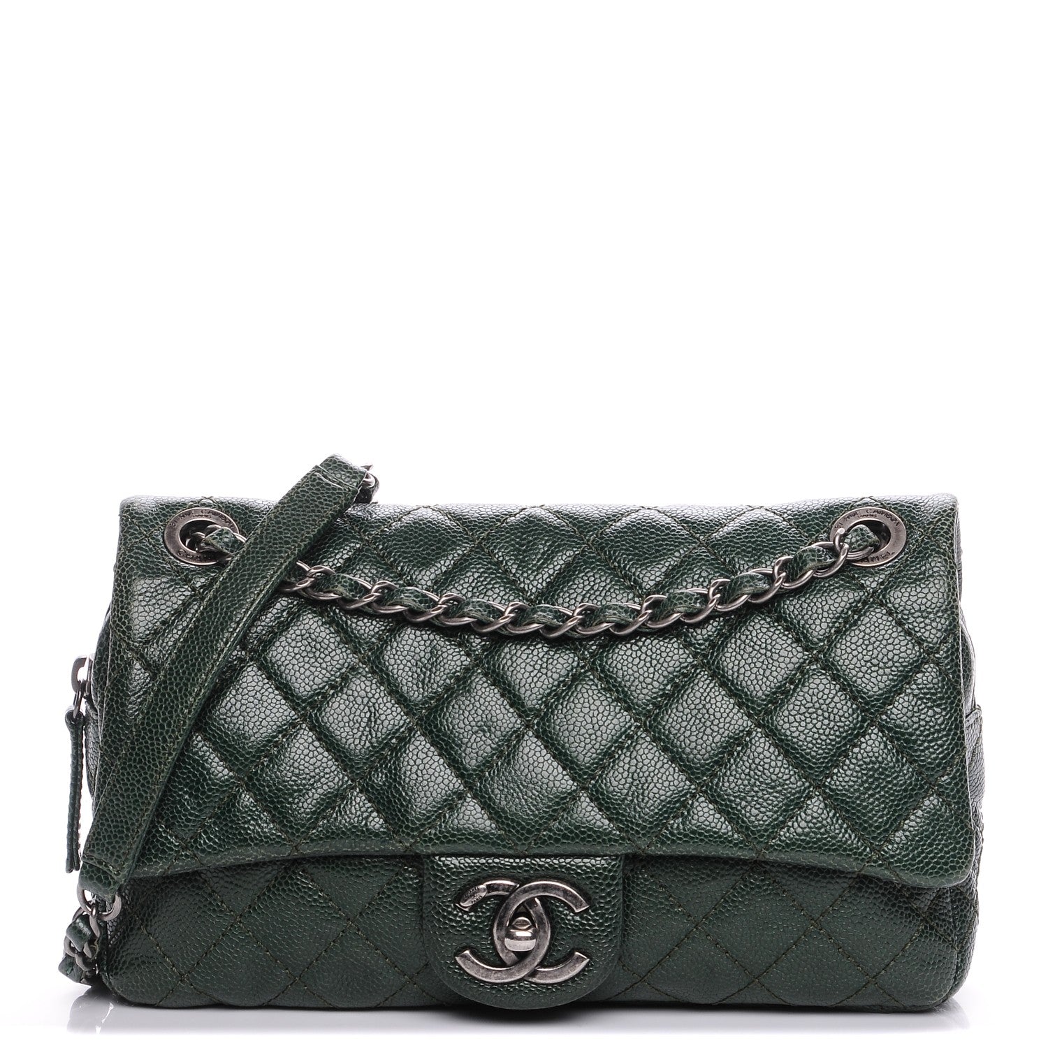 Chanel Iridescent Caviar Quilted Small Chic Flap Dark Green 1 of 8