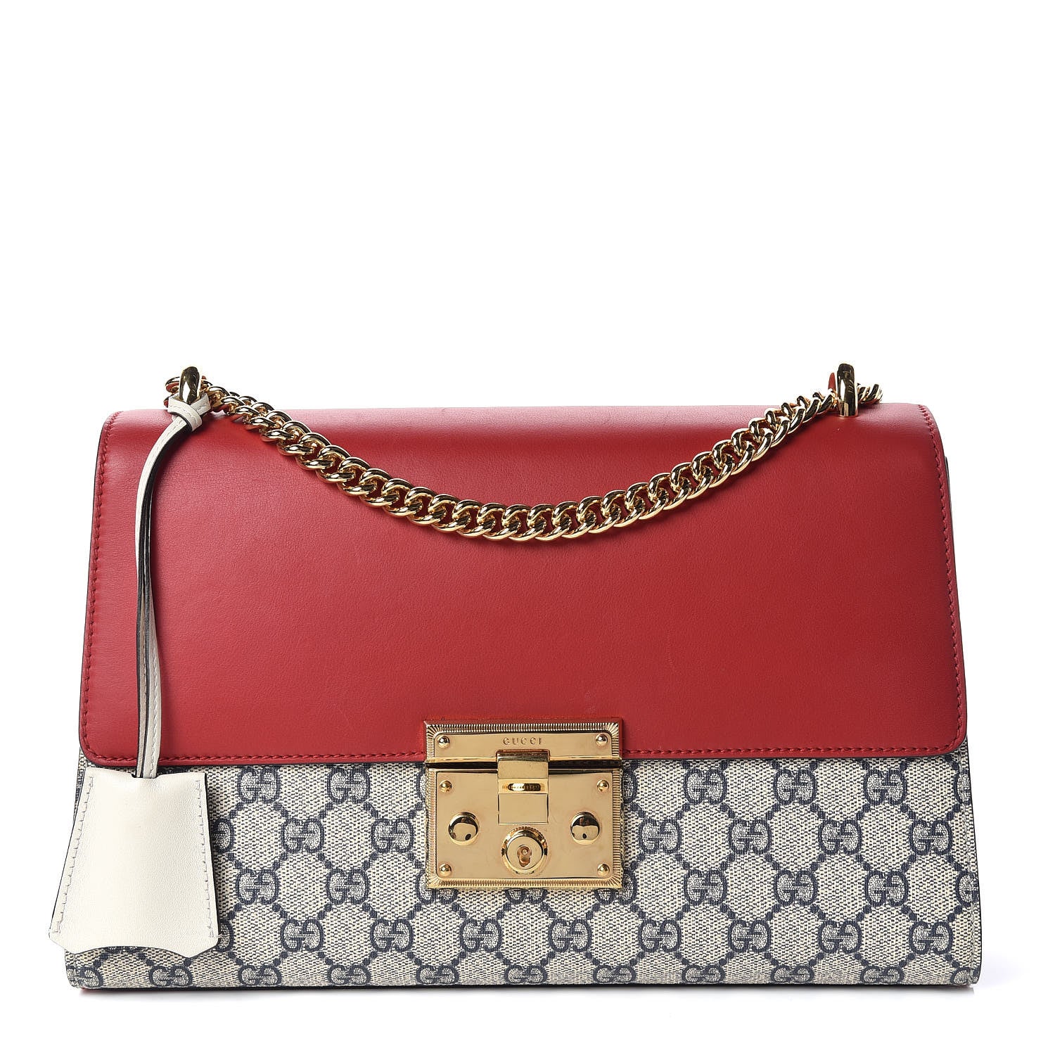 Gucci GG Supreme Monogram Moon Calfskin Medium Padlock Shoulder Bag Beige Blue Hibiscus Red Mystic White 1 of 12