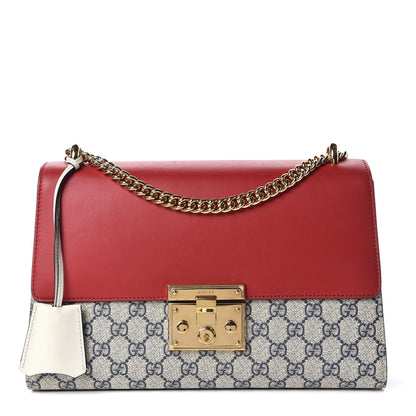 Gucci GG Supreme Monogram Moon Calfskin Medium Padlock Shoulder Bag Beige Blue Hibiscus Red Mystic White 1 of 12