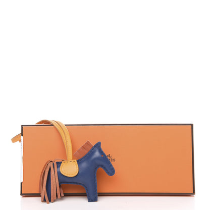 Hermes Milo Lambskin Grigri Rodeo Horse Bag Charm PM Bleu de Malte Cornaline Jaune D'Or 3 of 5
