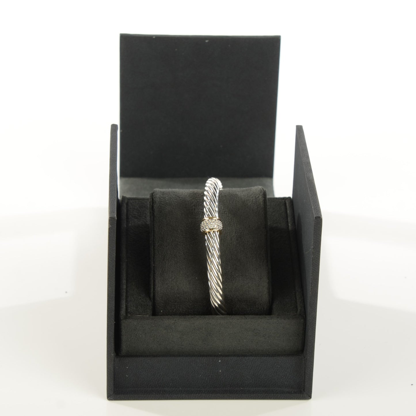 Sterling Silver 18K Yellow Gold Diamond Pave 7mm Cable Classics Bracelet