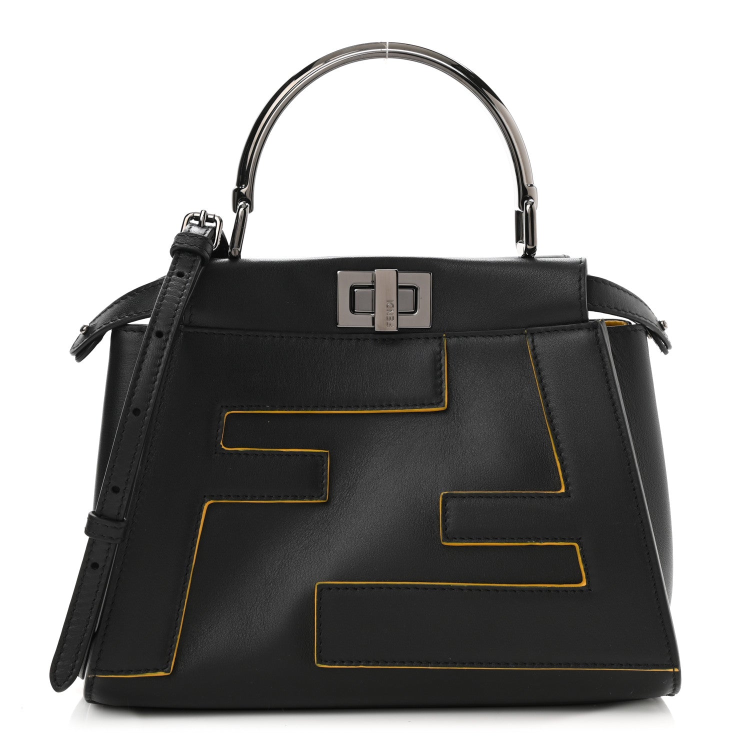 Fendi Nappa FF Mini Peekaboo Iconic Satchel Black Sunflower 1 of 8