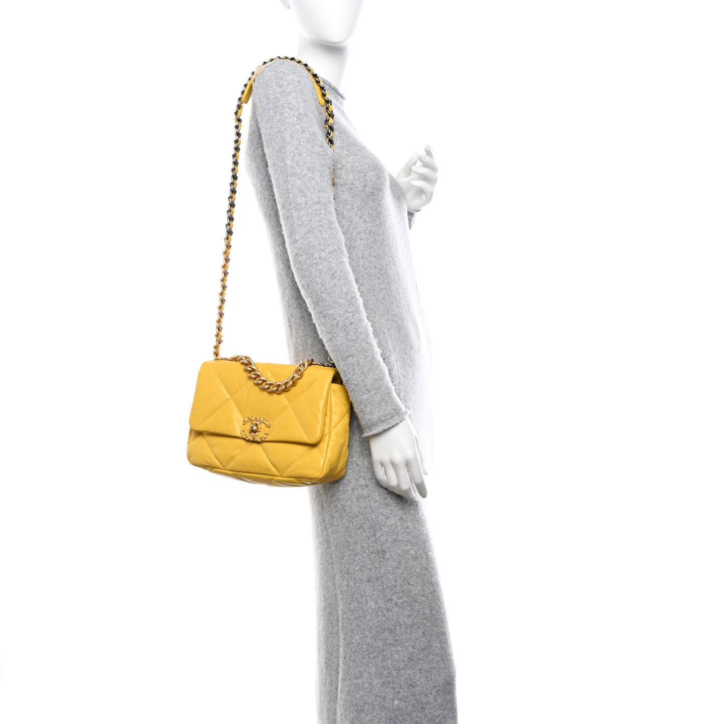 Shiny Goatskin Quilted Medium Chanel 19 Flap Yellow