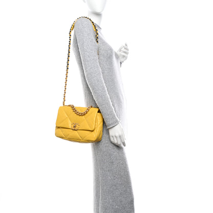 Chanel Shiny Goatskin Quilted Medium Chanel 19 Flap Yellow 2 of 10