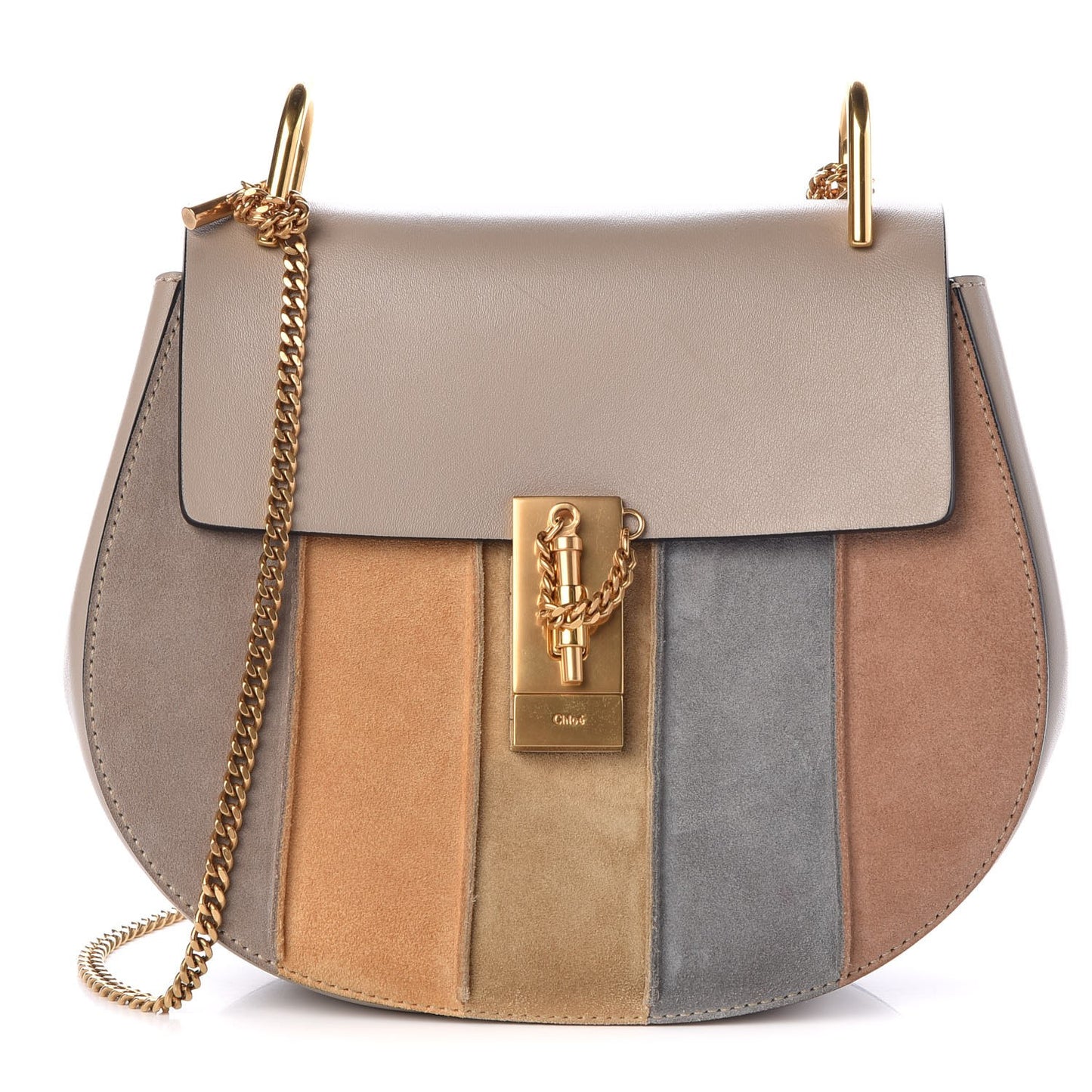 Suede Calfskin Striped Patchwork Drew Shoulder Bag Grey Multicolor