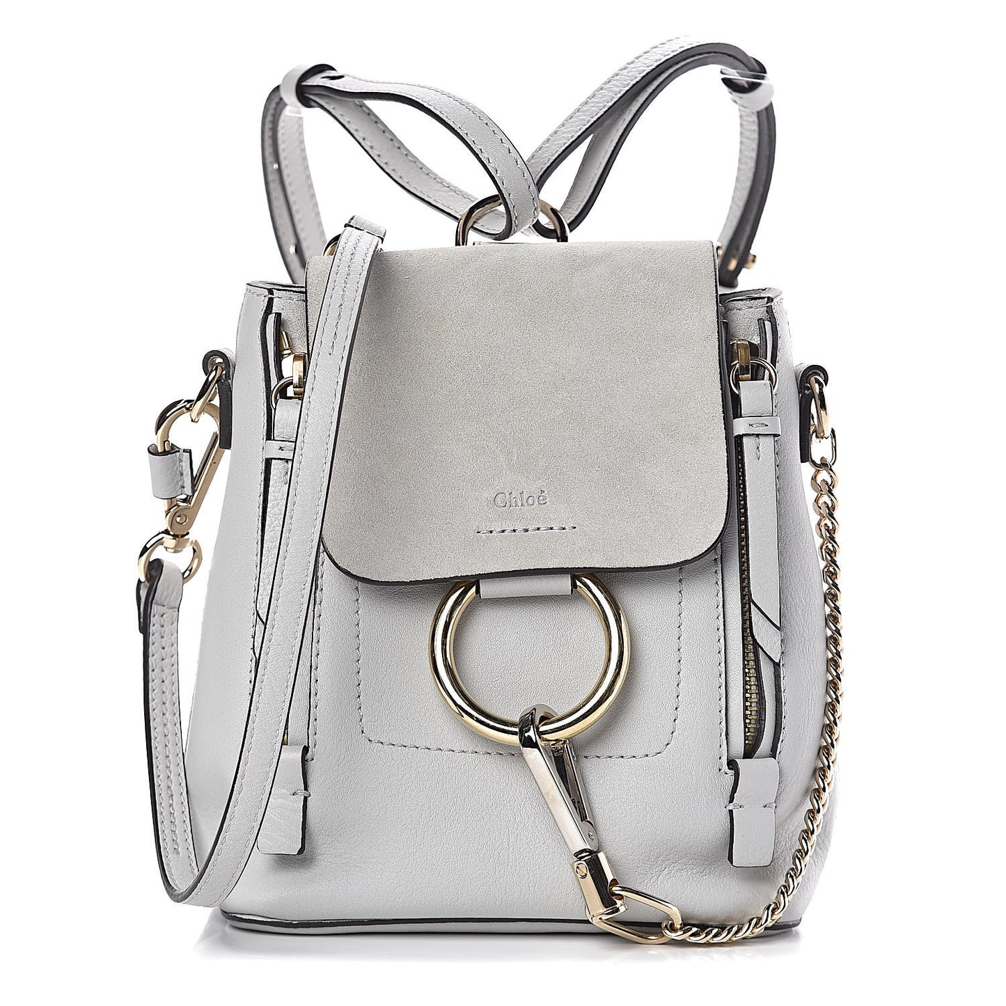 Suede Calfskin Mini Faye Backpack Airy Grey
