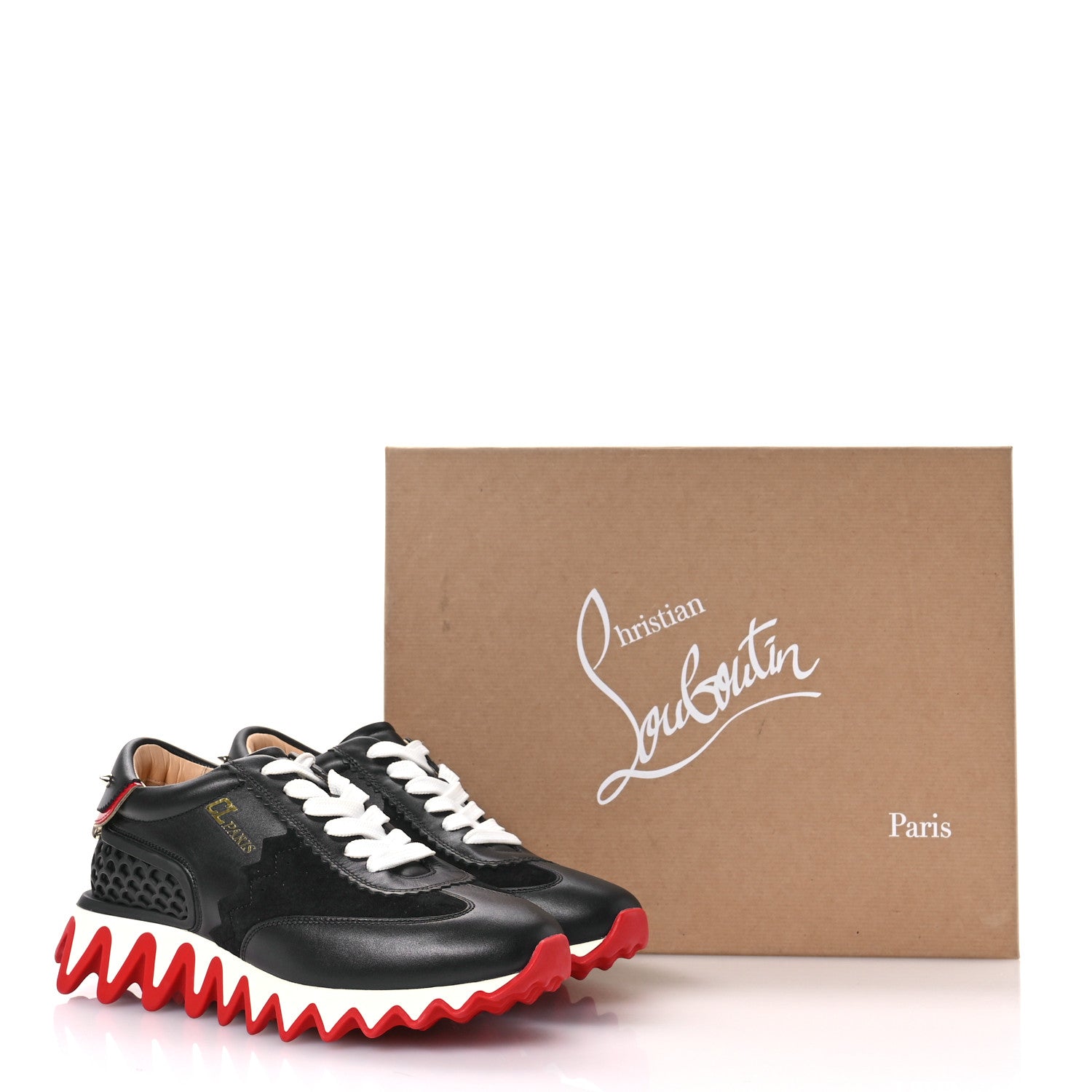 Christian Louboutin Calfskin Suede Patent Womens Loubishark Sneakers 36.5 Black Loubi 9 of 9