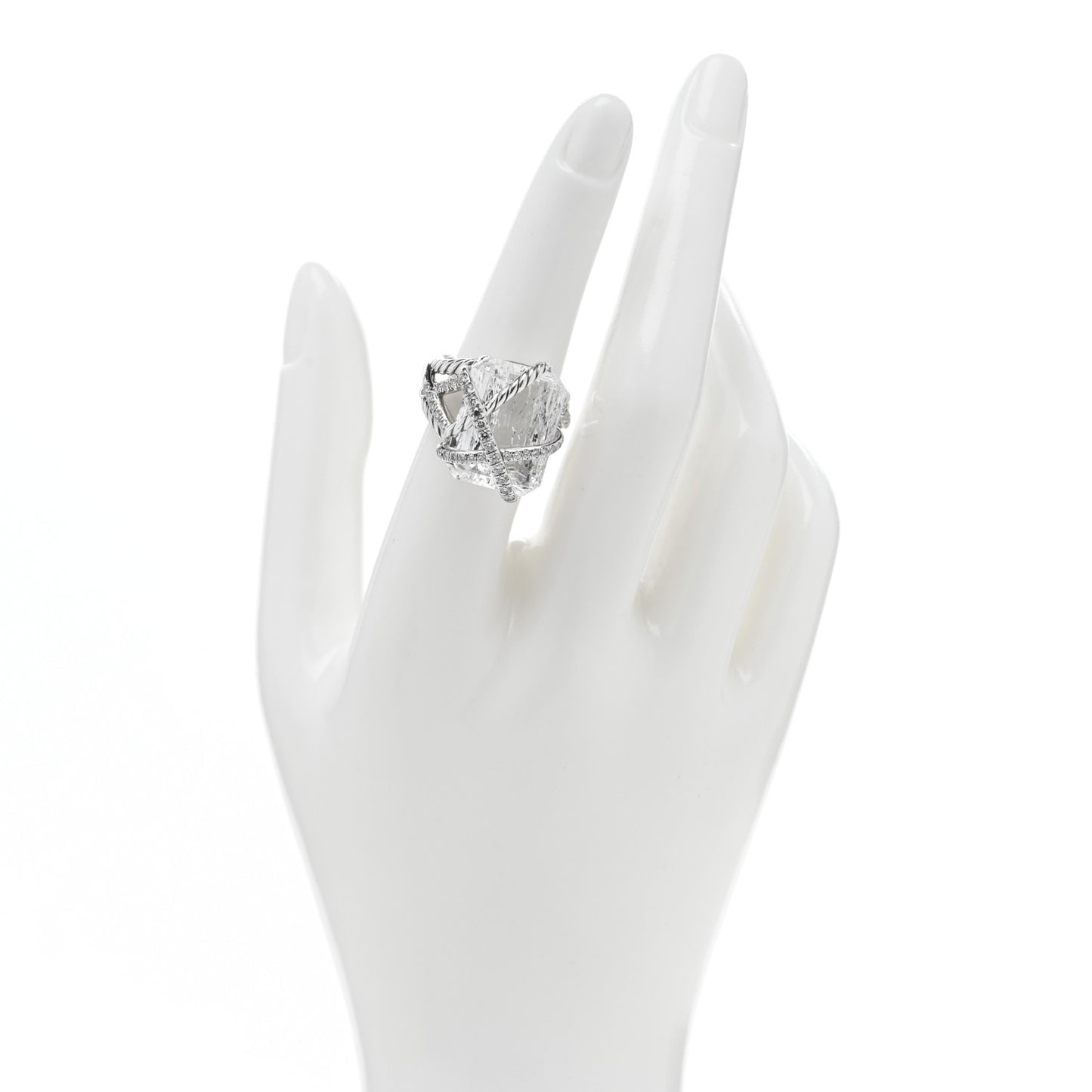 Sterling Silver Diamond Quartz 18mm Cable Wrap Ring 53 6.25
