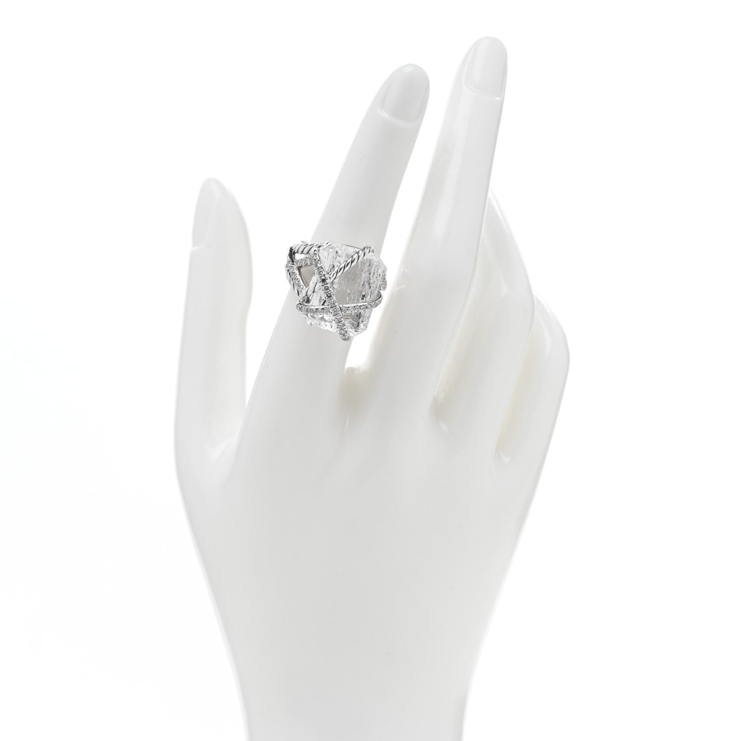 David Yurman Sterling Silver Diamond Quartz 18mm Cable Wrap Ring 53 6.25 2 of 5