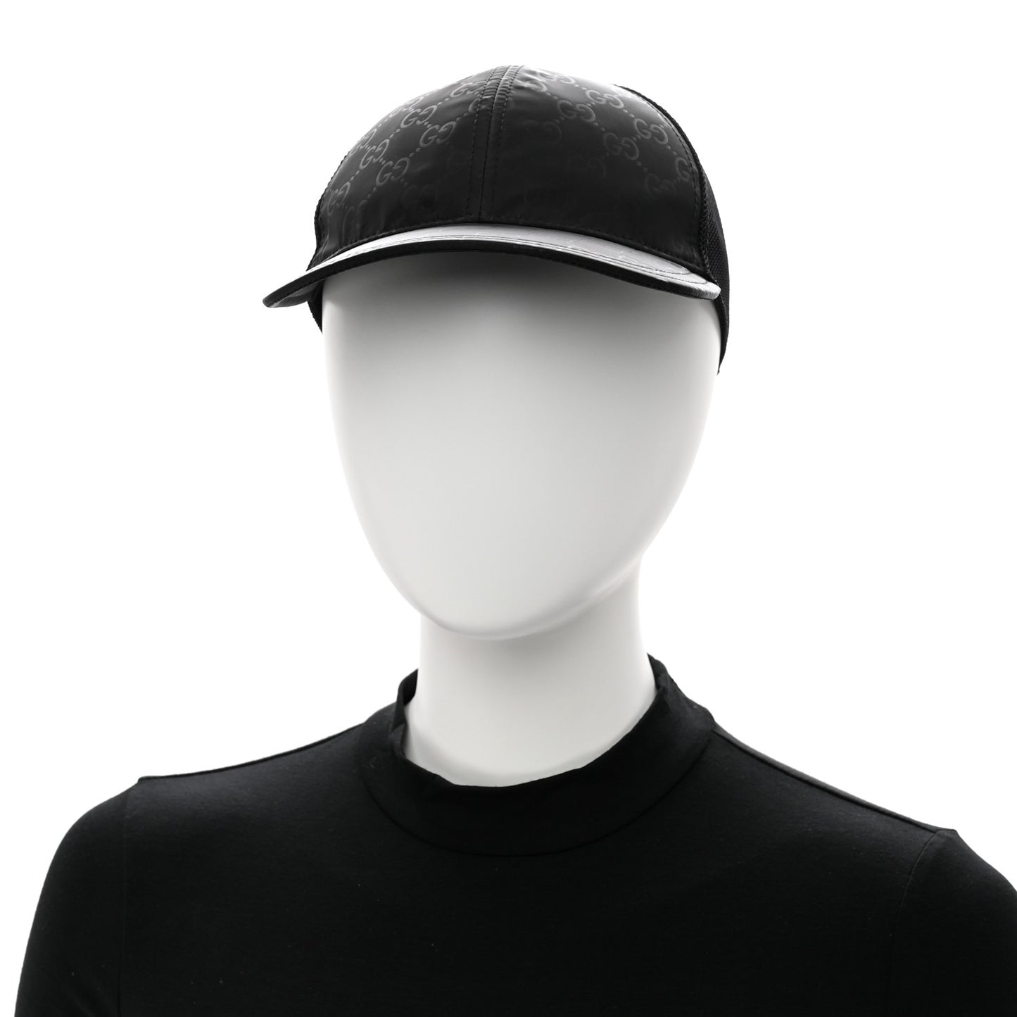 Nylon Light Mesh Dollar Calfskin GG Monogram Baseball Hat M Black
