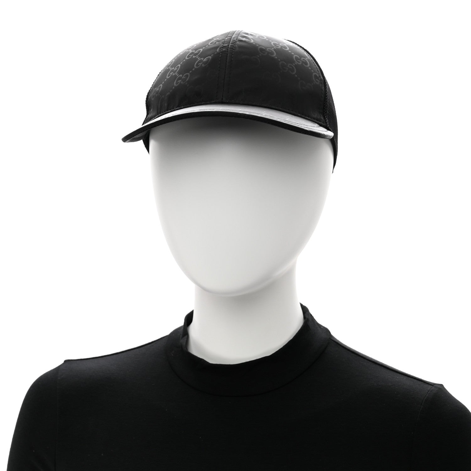 Gucci Nylon Light Mesh Dollar Calfskin GG Monogram Baseball Hat M Black 2 of 8