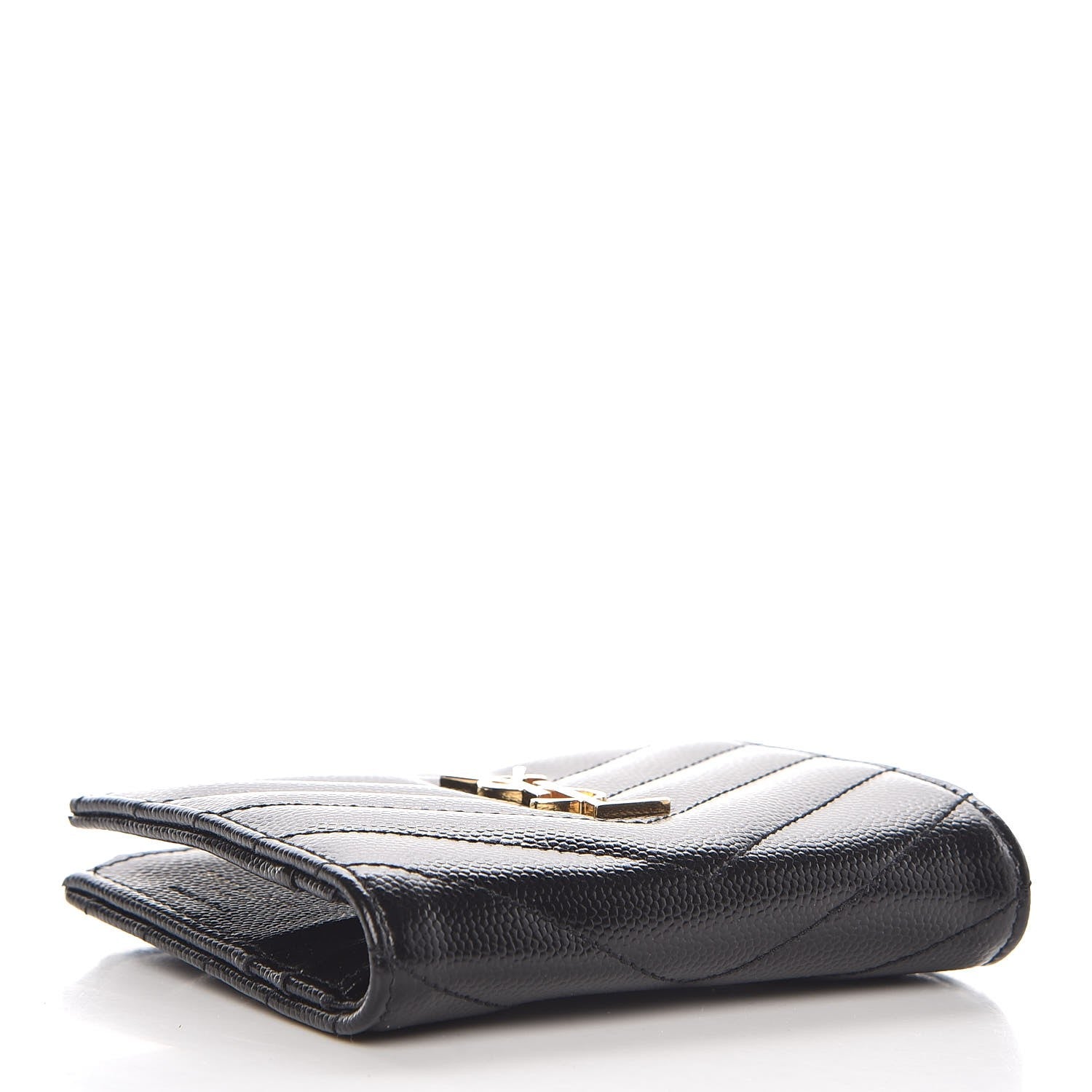 Saint Laurent Grain De Poudre Matelasse Chevron Monogram Zipped Card Case Black 4 of 7
