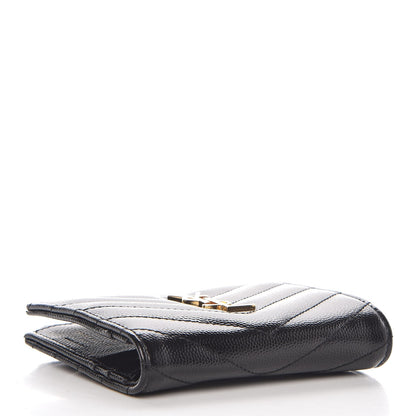Saint Laurent Grain De Poudre Matelasse Chevron Monogram Zipped Card Case Black 4 of 7