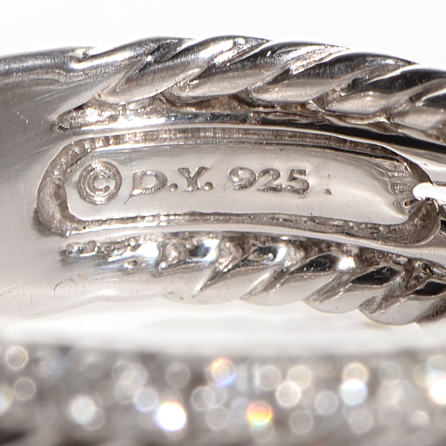 David Yurman Sterling Silver Pave Diamond Crossover Cable Ring 6 6 of 7