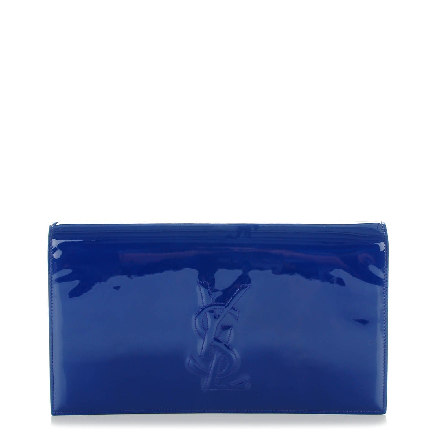Saint Laurent Patent Calfskin Monogram Large Belle De Jour Clutch Royal Blue 1 of 7