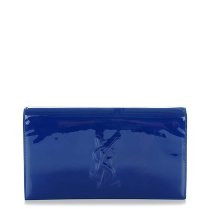 Saint Laurent Patent Calfskin Monogram Large Belle De Jour Clutch Royal Blue 1 of 7