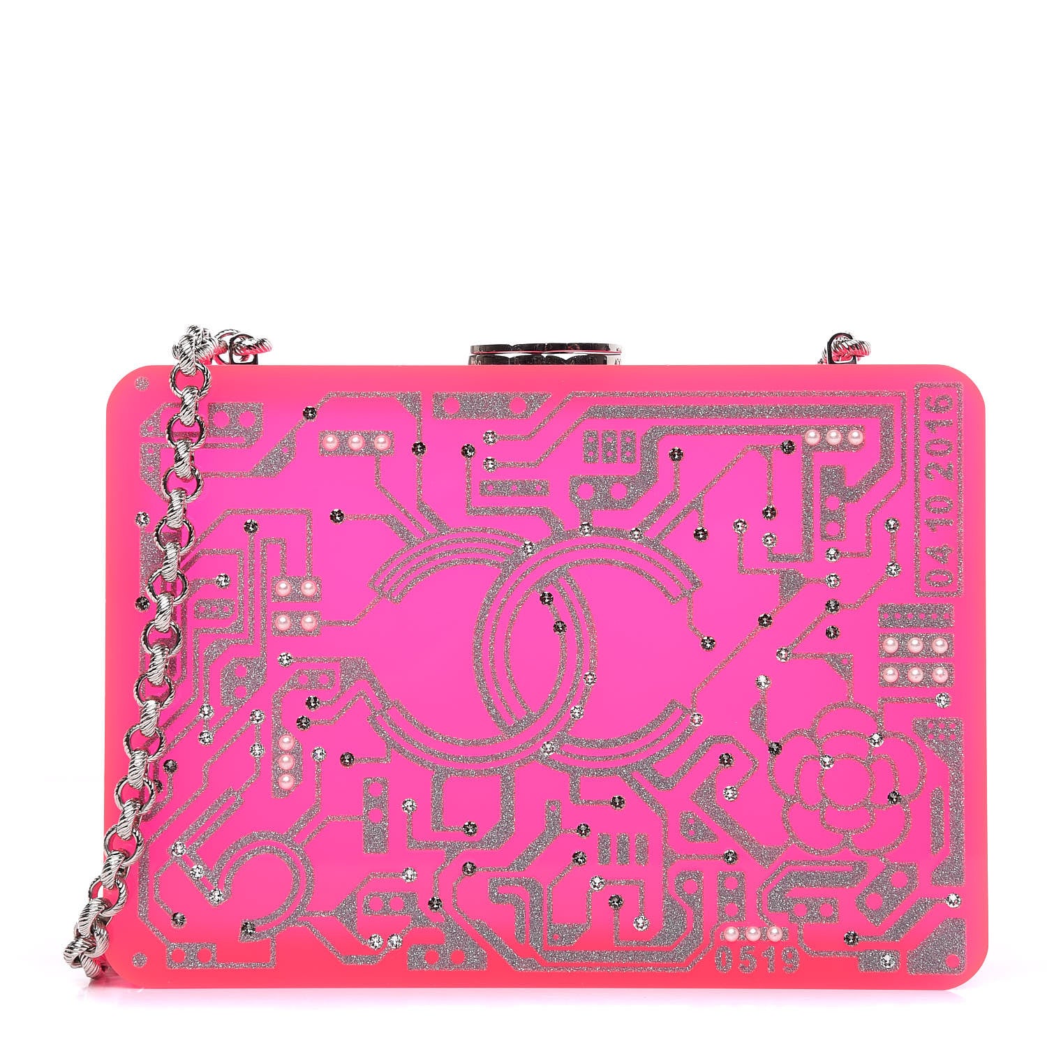【Shooing】CHANEL アクリルケース Chanel Plexiglass Strass Motherboard Minaudiere Clutch Pink 445542
