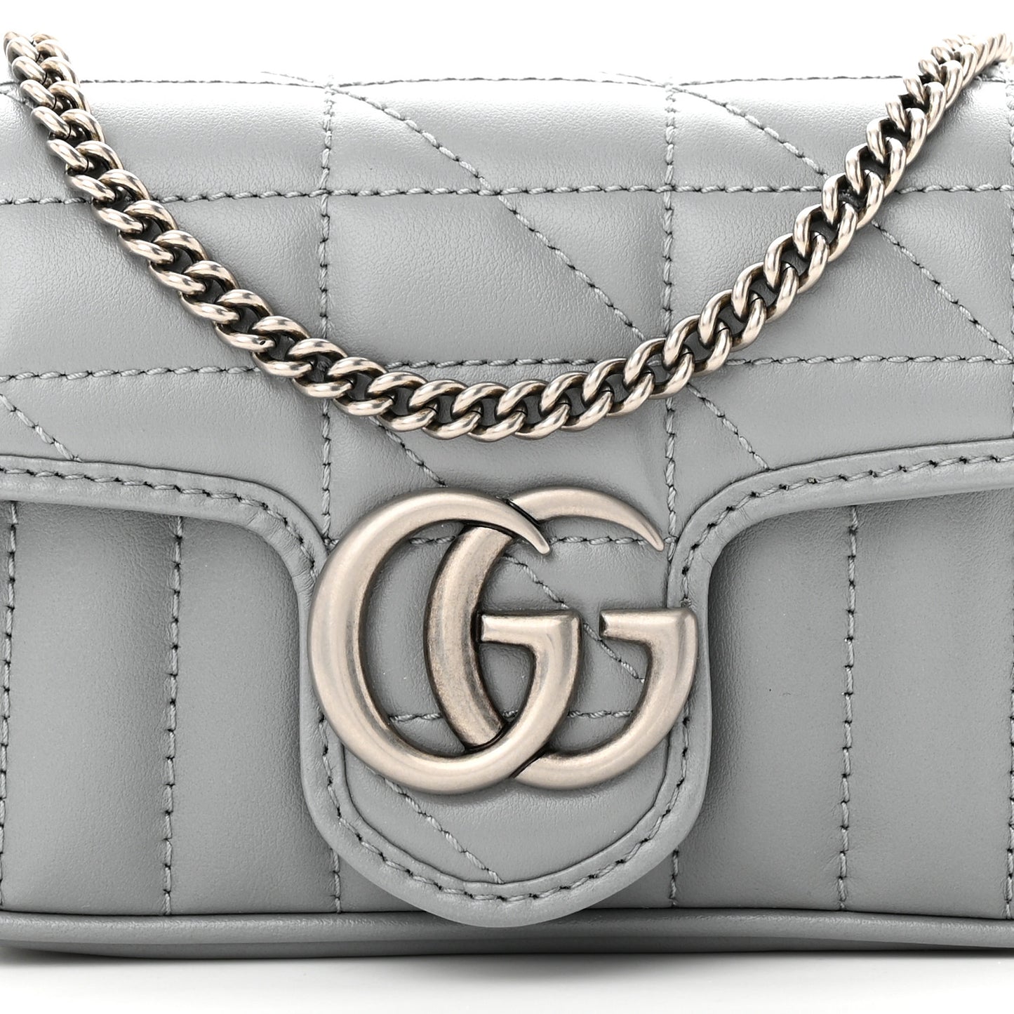 Calfskin Matelasse Aria Super Mini GG Marmont Shoulder Bag Deep Grey