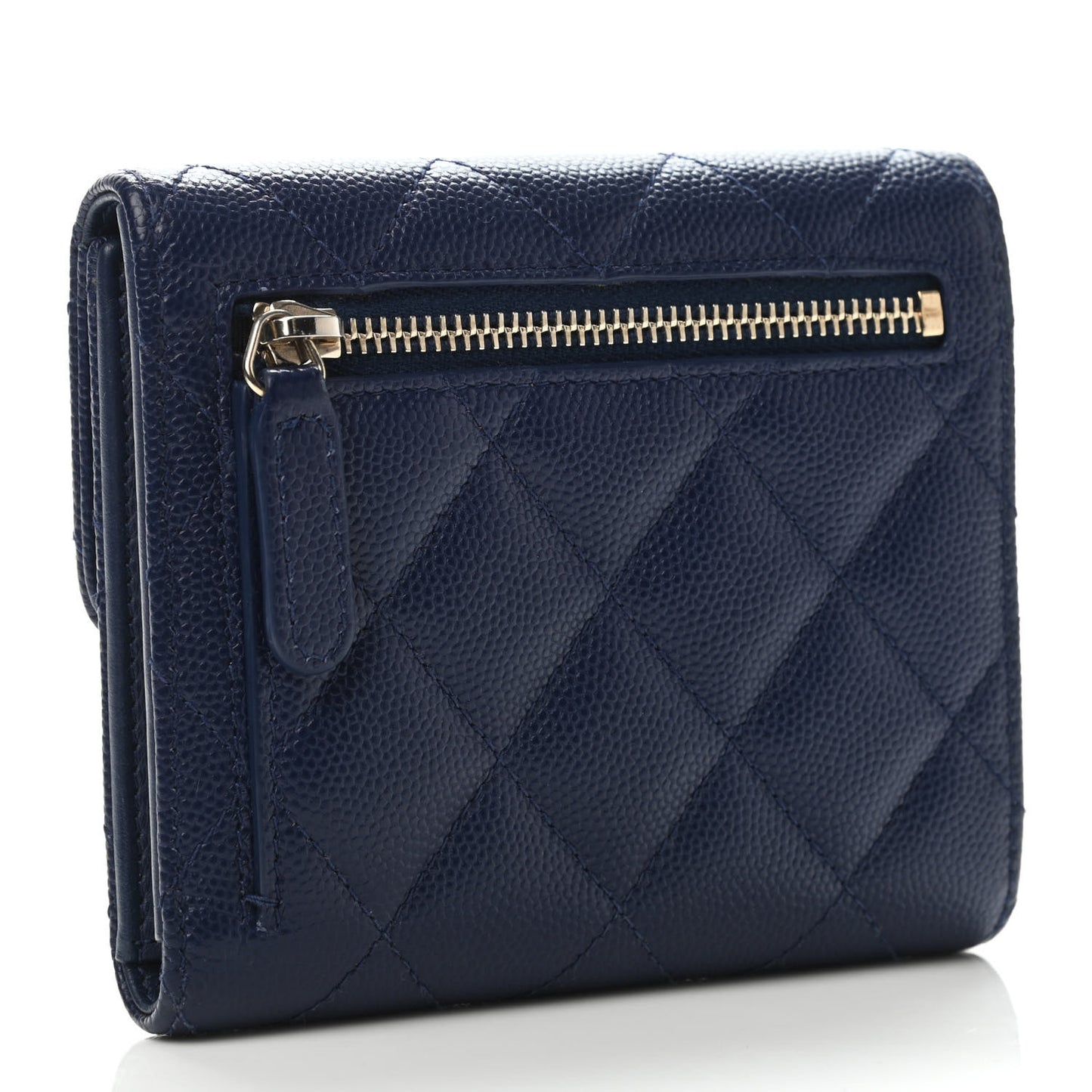 Caviar Quilted Compact Flap Wallet Navy
