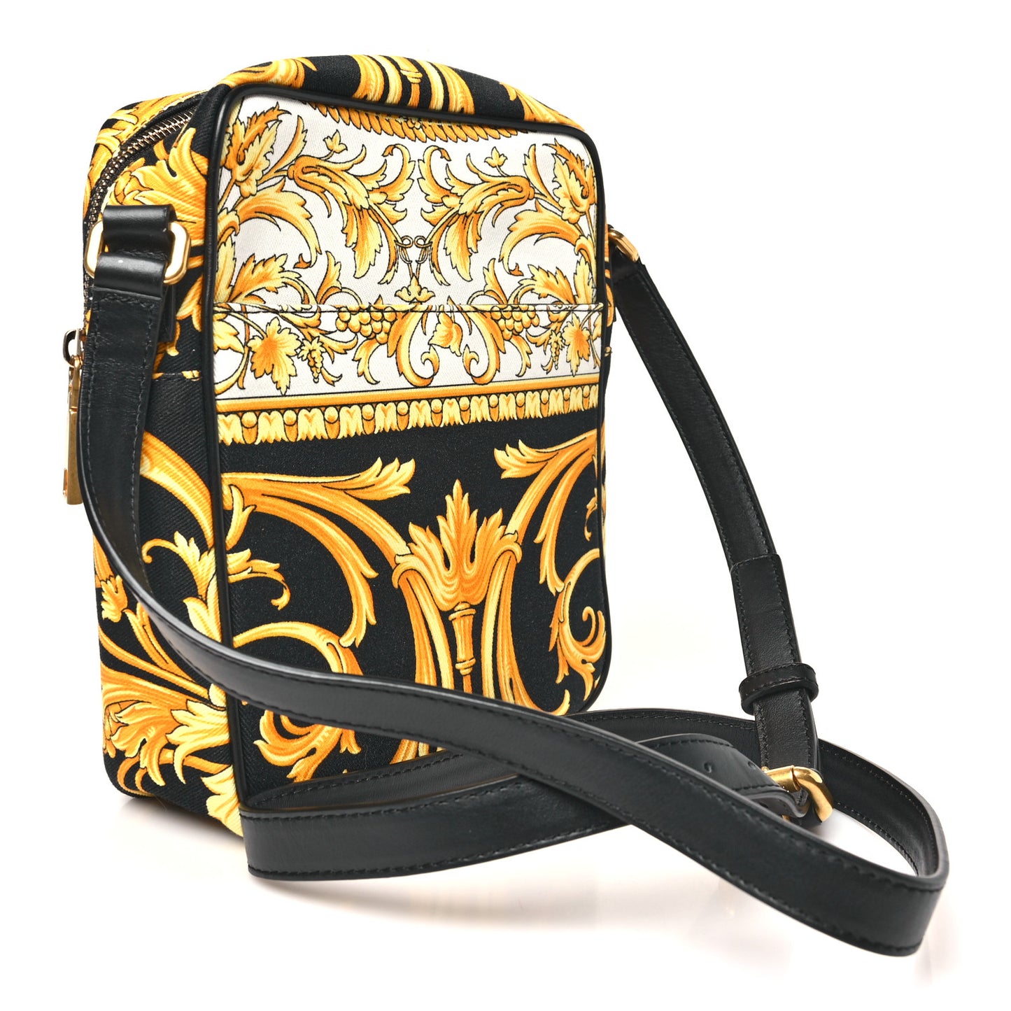 Nylon Baroque Print Crossbody Black White