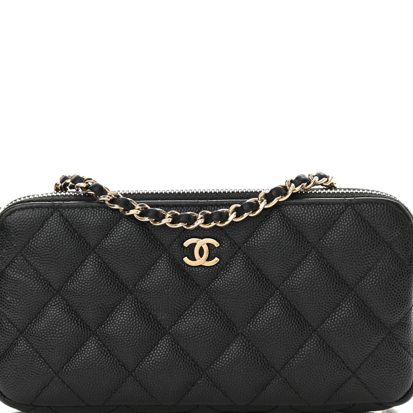 Caviar Quilted Small Clutch With Chain Black