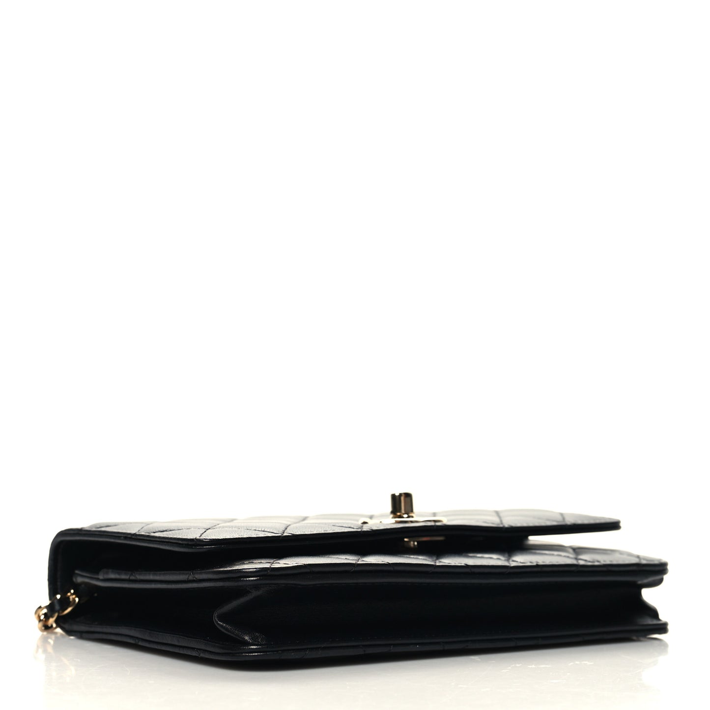 Lambskin Quilted Trendy CC Wallet On Chain WOC Black
