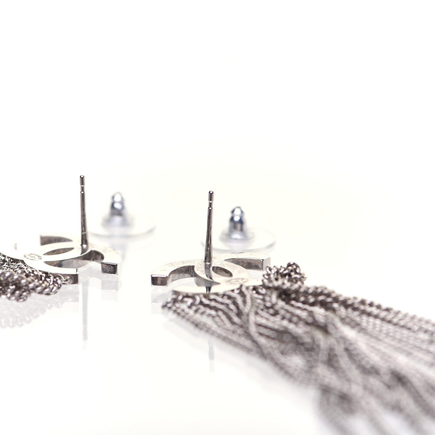 Baguette Crystal CC Chain Drop Earrings Silver