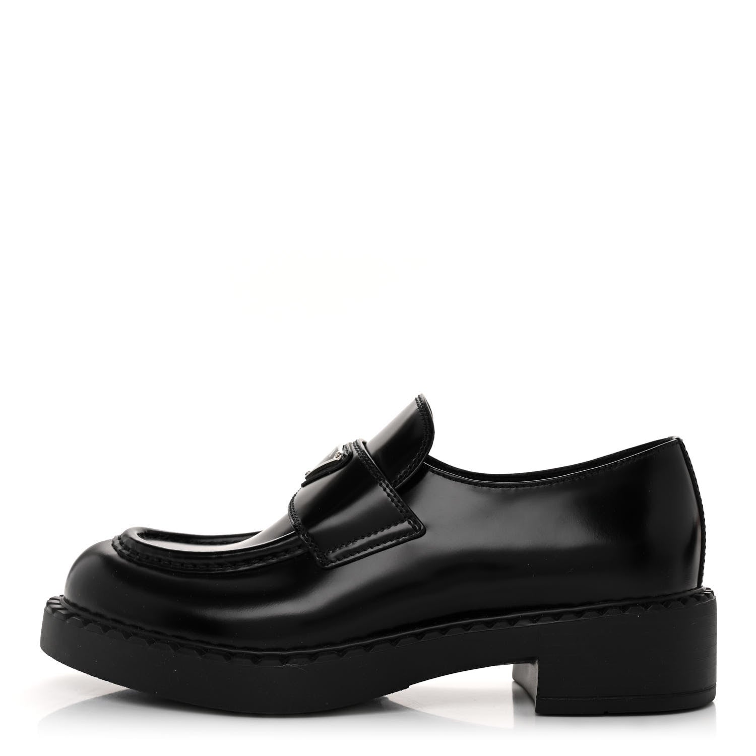 Prada Spazzolato Metal Triangle Logo 50mm Loafers 37.5 Black 1 of 10
