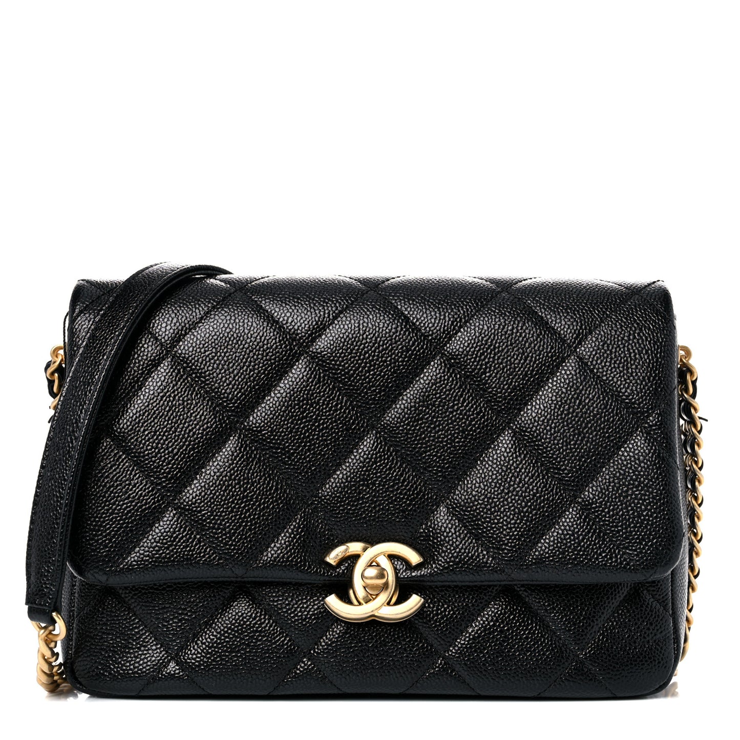 Shiny Caviar Quilted Small Chain Melody Flap Black