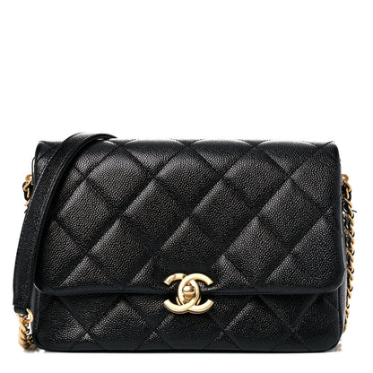 Chanel Shiny Caviar Quilted Small Chain Melody Flap Black 1 of 10