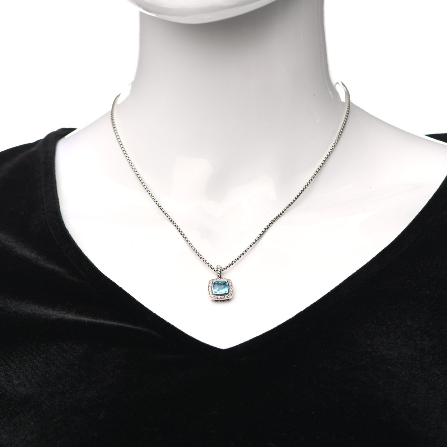 Sterling Silver Diamond Blue Topaz 7mm Petite Albion Pendant Necklace