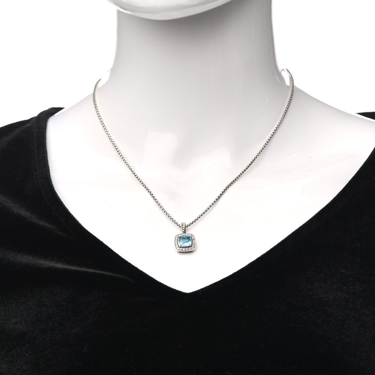 David Yurman Sterling Silver Diamond Blue Topaz 7mm Petite Albion Pendant Necklace 2 of 5