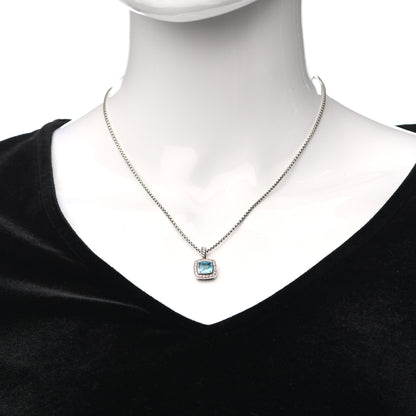 David Yurman Sterling Silver Diamond Blue Topaz 7mm Petite Albion Pendant Necklace 2 of 5