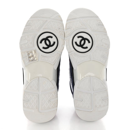 Chanel Suede Calfskin Womens CC Sneakers 37 Grey Red Blue 5 of 7