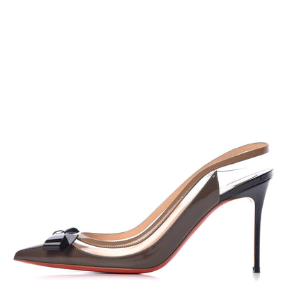Christian Louboutin Patent PVC Suspenodo 85 Slingbacks 39 Lichen Black 1 of 8