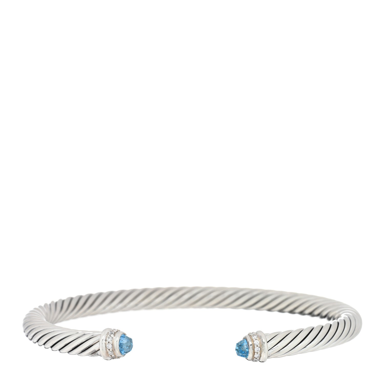 David Yurman Sterling Silver Diamond Blue Topaz 5mm Cable Classics Bracelet 1 of 3