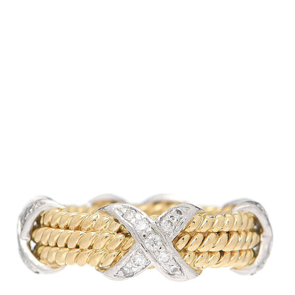 Tiffany 18K Yellow Gold Platinum Diamond Schlumberger Rope 3 Row X Ring 48 4.5 3 of 7