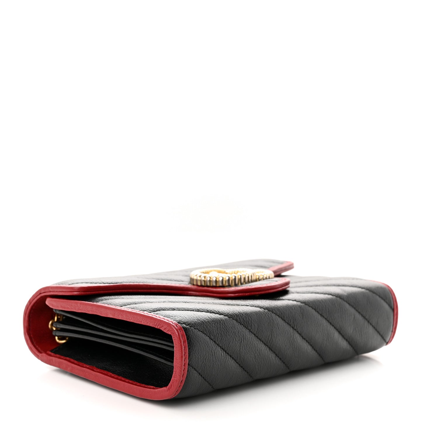 Vintage Effect Calfskin Matelasse Diagonal Torchon GG Marmont Chain Wallet Black Romantic Cherry