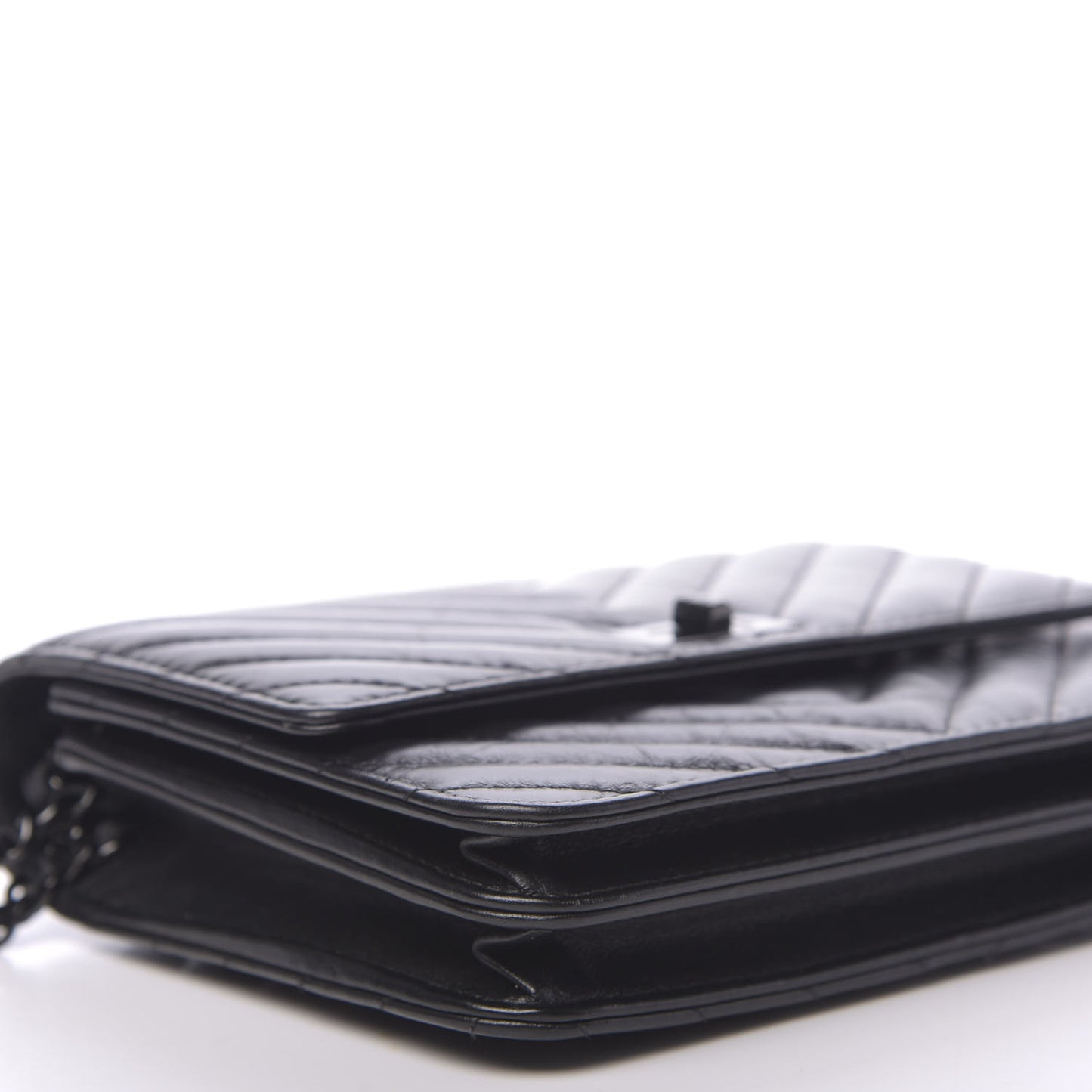 Aged Calfskin Chevron Quilted Reissue 2.55 Square Wallet On Chain WOC So Black