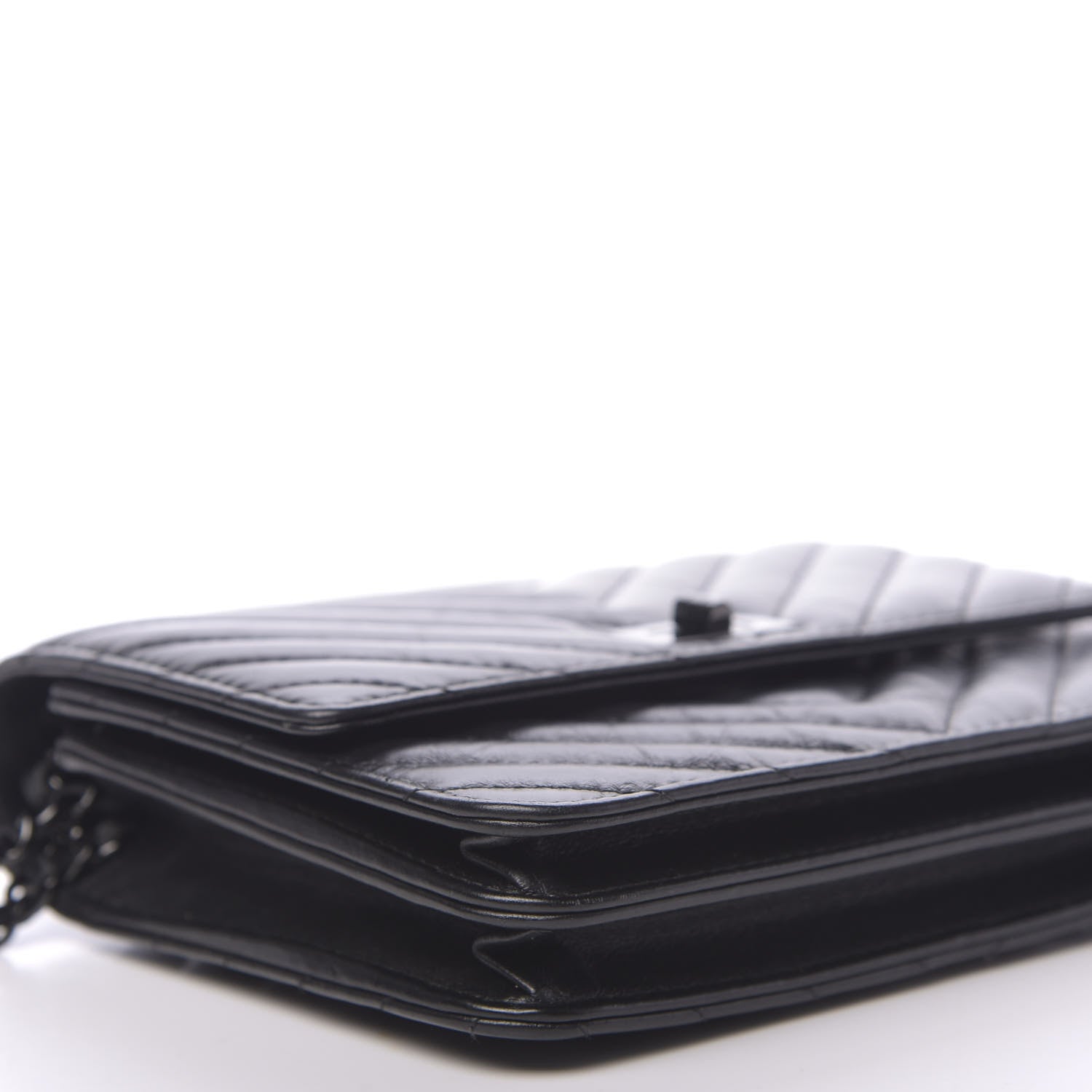 Chanel Aged Calfskin Chevron Quilted Reissue 2.55 Square Wallet On Chain WOC So Black 9 of 12