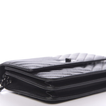 Chanel Aged Calfskin Chevron Quilted Reissue 2.55 Square Wallet On Chain WOC So Black 9 of 12