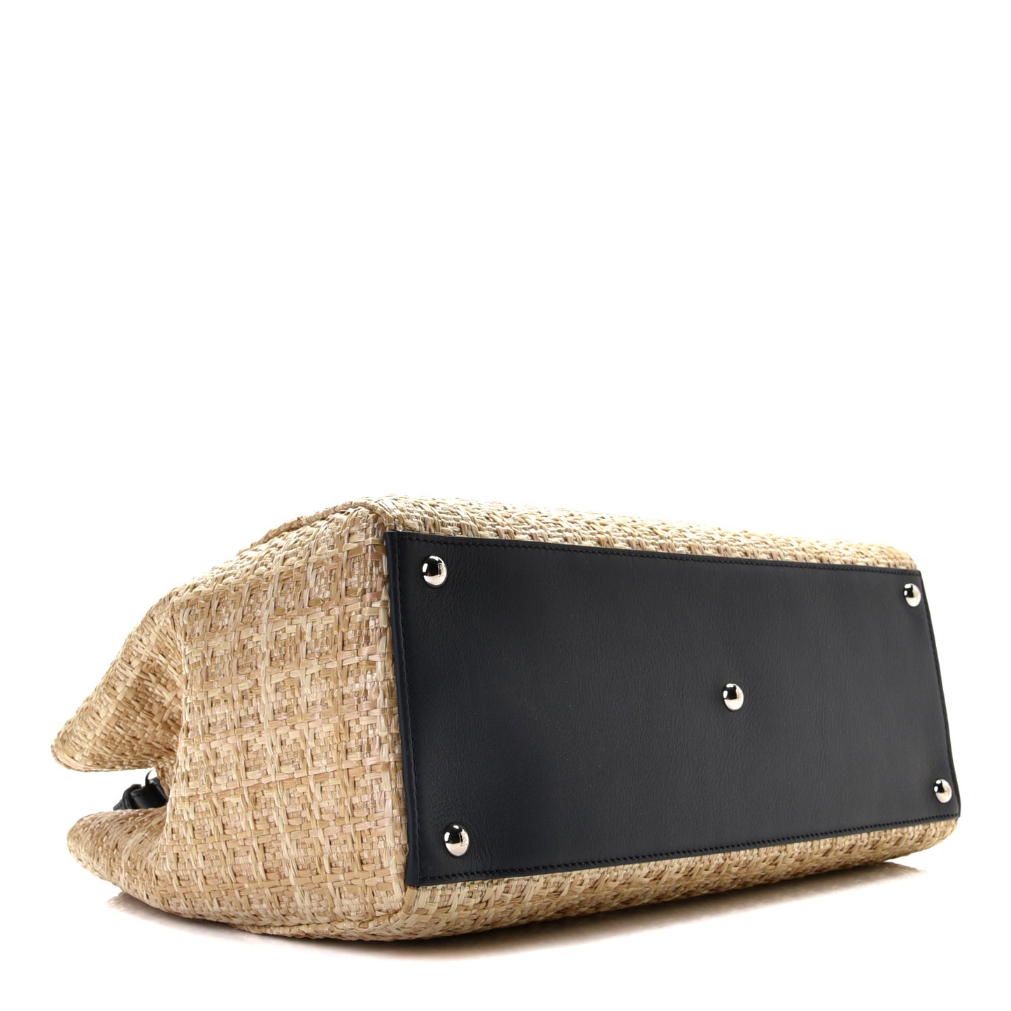 Woven Raffia Vitello Regular 2Jours Tote Natural Black