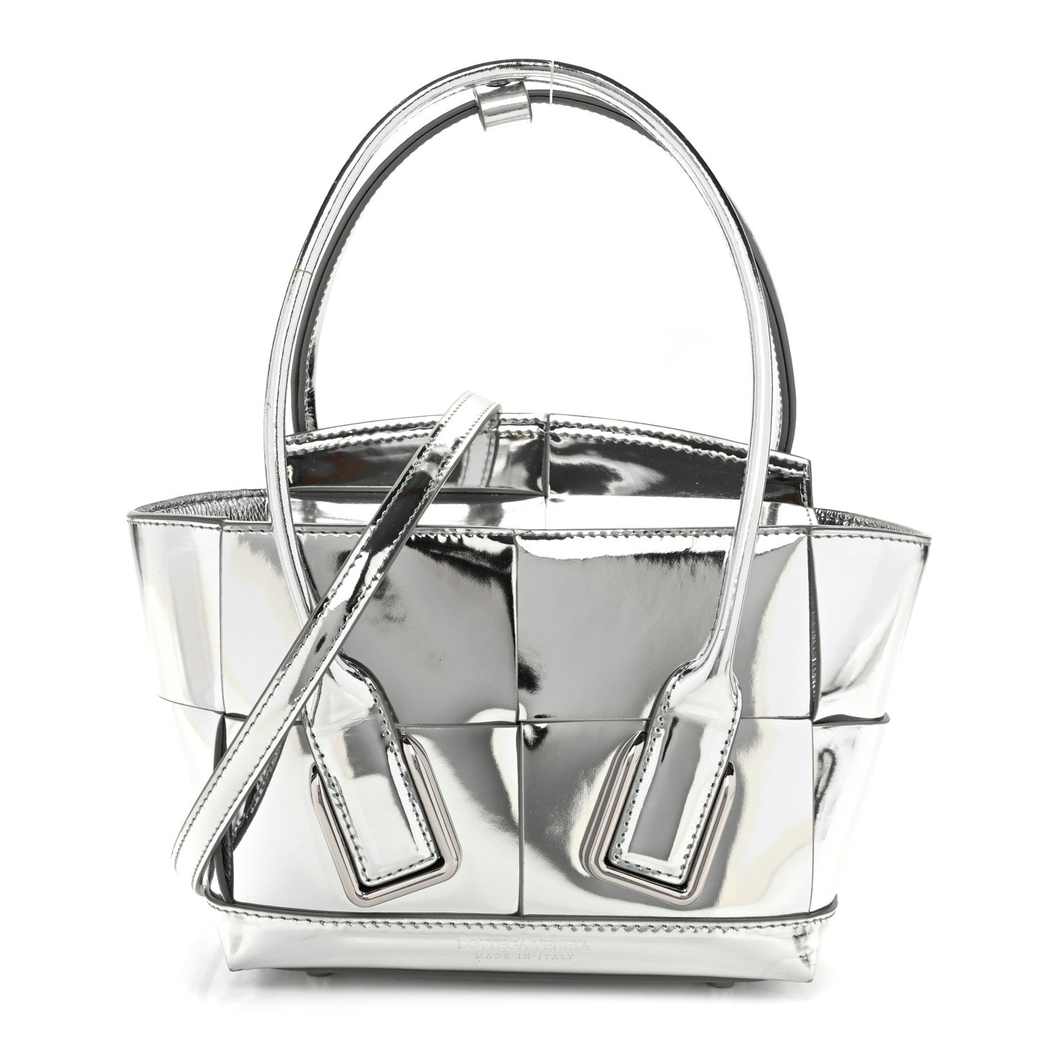 Bottega Veneta Mirror Laminated Nappa Maxi Intrecciato Mini Arco  Silver 1 of 9