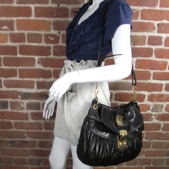 Leather Matelasse Coffer Hobo Black