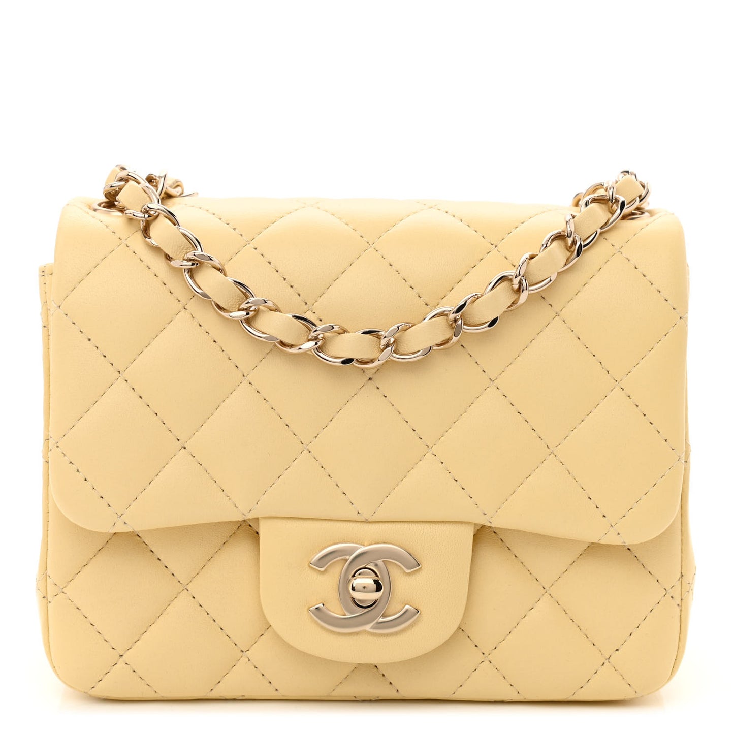 Lambskin Quilted Mini Square Flap Light Yellow